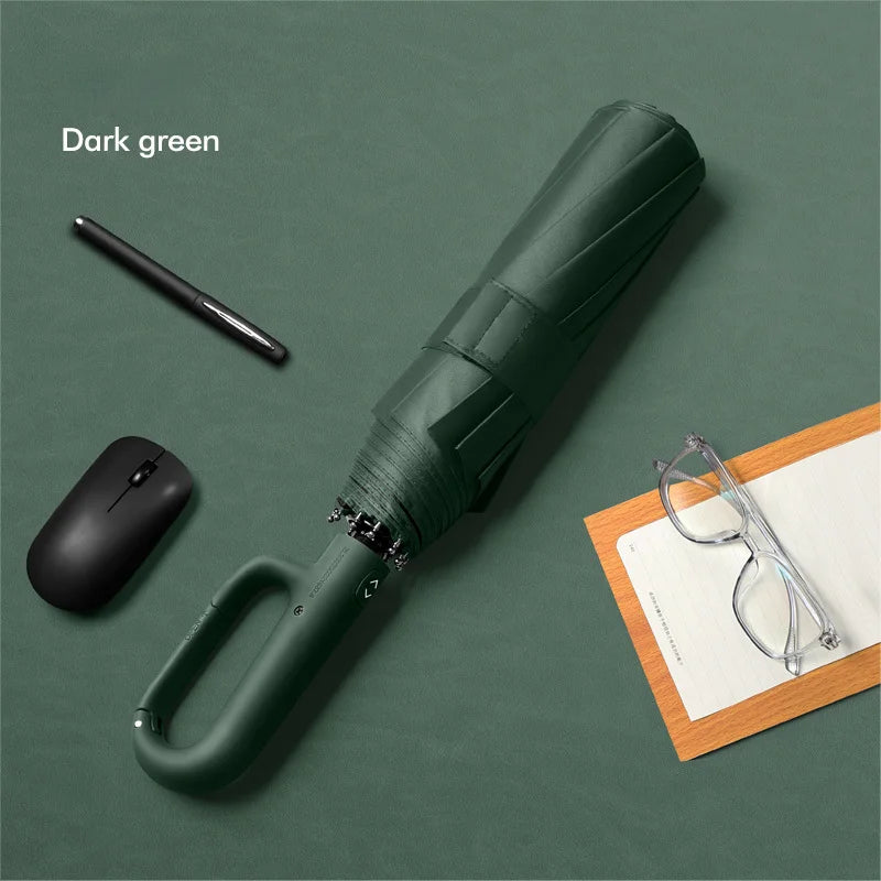 Large Automatic Umbrella with Ring Buckle Thick Durable Unisex Portable UV Protection Windproof Rain and Sunshade Umbrella