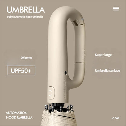 Large Automatic Umbrella with Ring Buckle Thick Durable Unisex Portable UV Protection Windproof Rain and Sunshade Umbrella