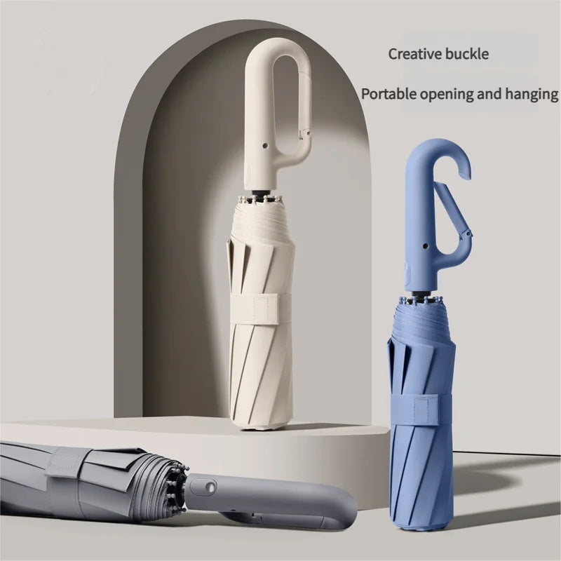 Large Automatic Umbrella with Ring Buckle Thick Durable Unisex Portable UV Protection Windproof Rain and Sunshade Umbrella
