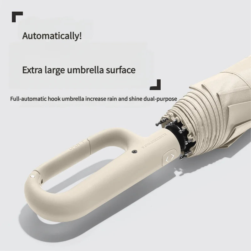 Large Automatic Umbrella with Ring Buckle Thick Durable Unisex Portable UV Protection Windproof Rain and Sunshade Umbrella