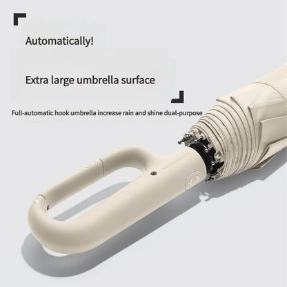 Large Automatic Umbrella with Ring Buckle Thick Durable Unisex Portable UV Protection Windproof Rain and Sunshade Umbrella