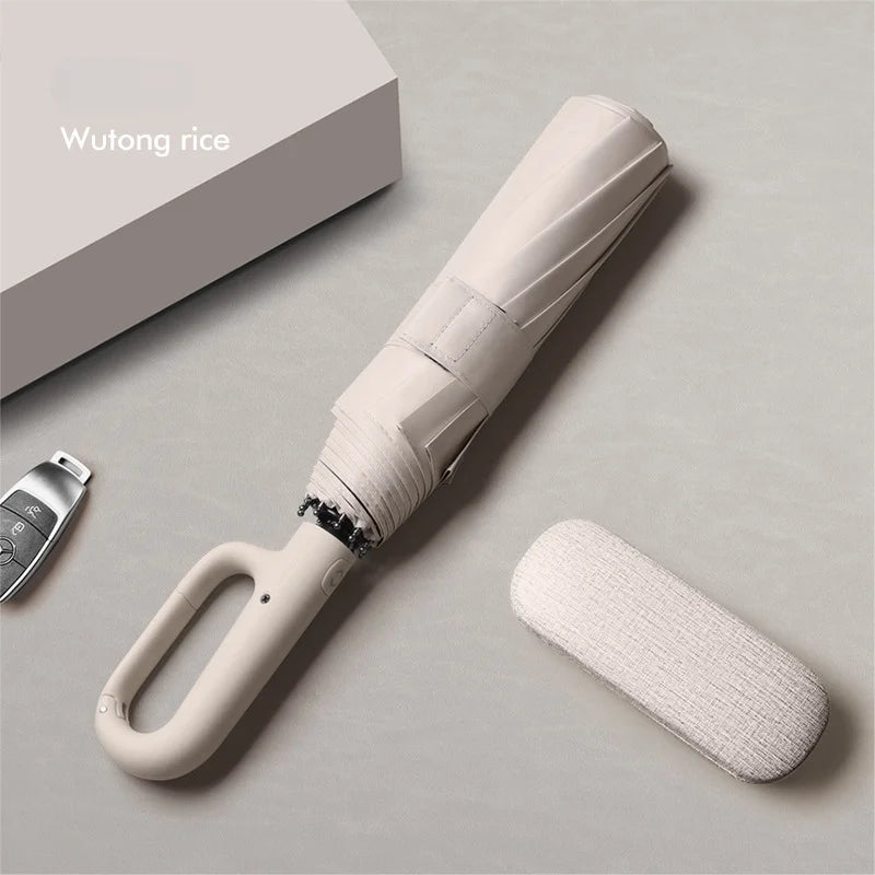 Large Automatic Umbrella with Ring Buckle Thick Durable Unisex Portable UV Protection Windproof Rain and Sunshade Umbrella